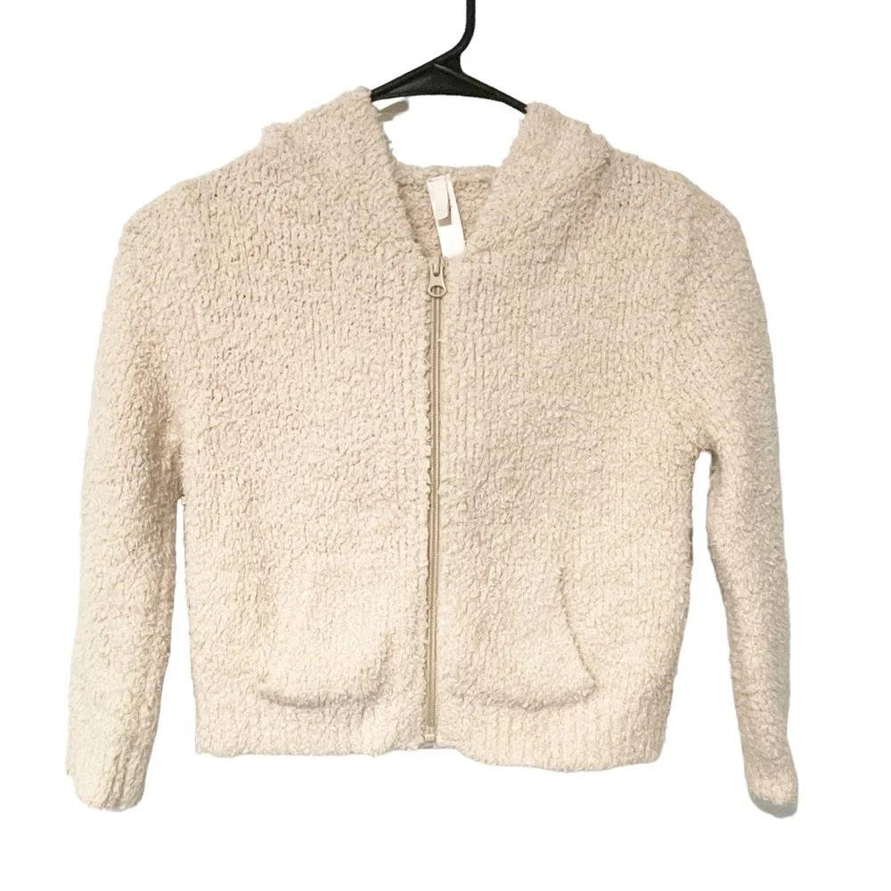 Skims Kids Size 6/7 Cream Cozy Knit Full Zip-Up Hoodie Fleece